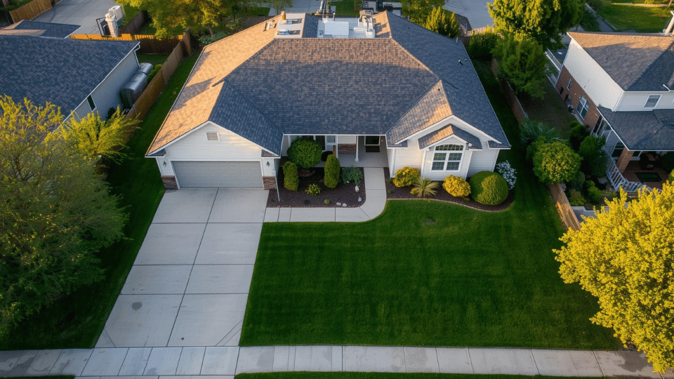house washing in calgary Drone shot of a clean-suburban-home