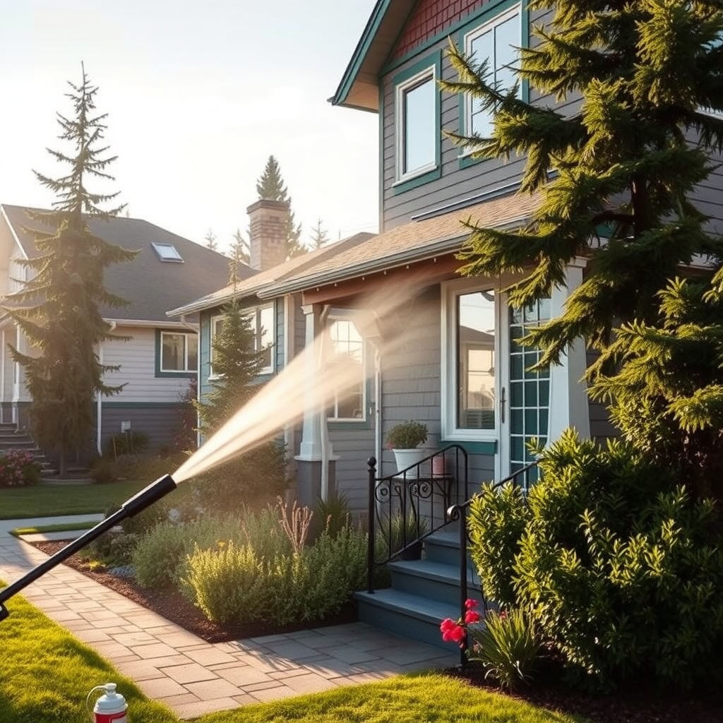 Soft wash residential cleaning process safely removing dust from a Calgary home