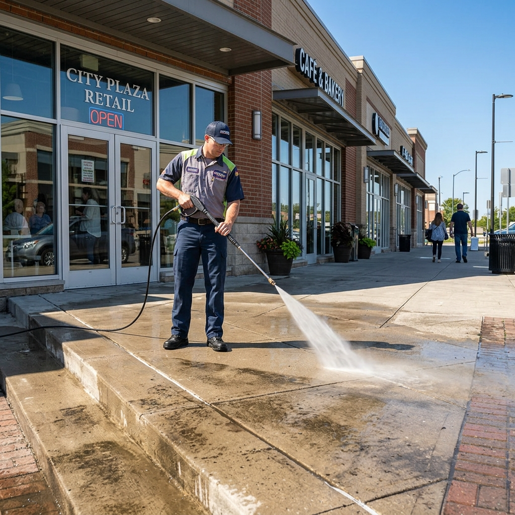 Commercial property pressure washing in Calgary