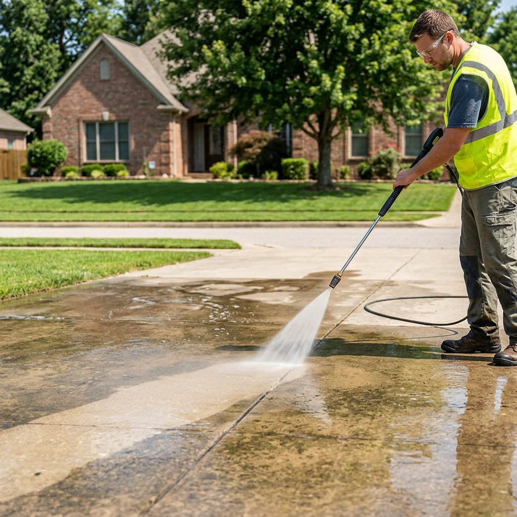 Concrete exterior surface cleaning for a Calgary property