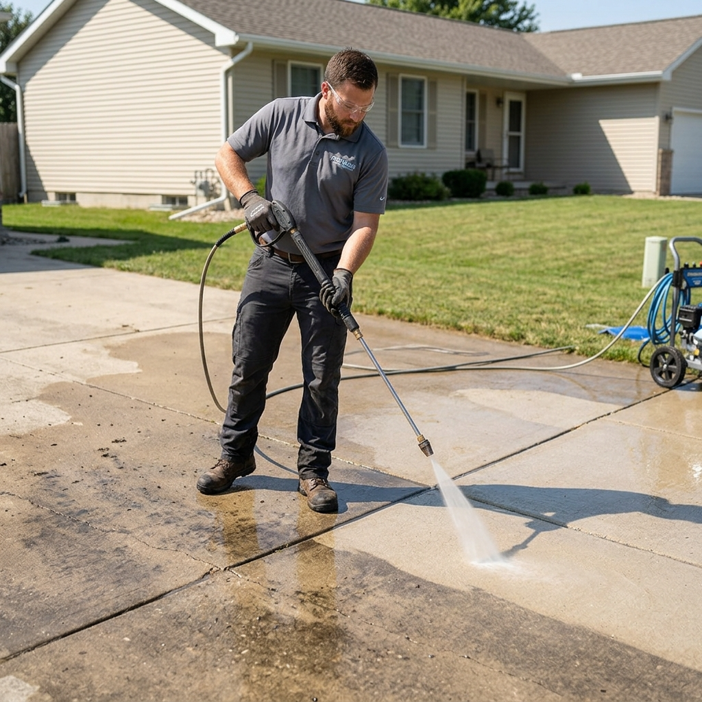 Professional pressure washing of a Calgary property